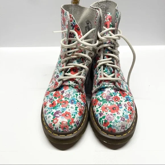 Dr. Martens 1460 Pascal White Wild Poppy Floral Lace Up Boots - Picture 4 of 6